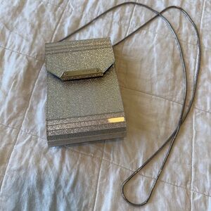 Mimco Silver Glitter Crossbody Clutch with Chain – Includes Dust Bag